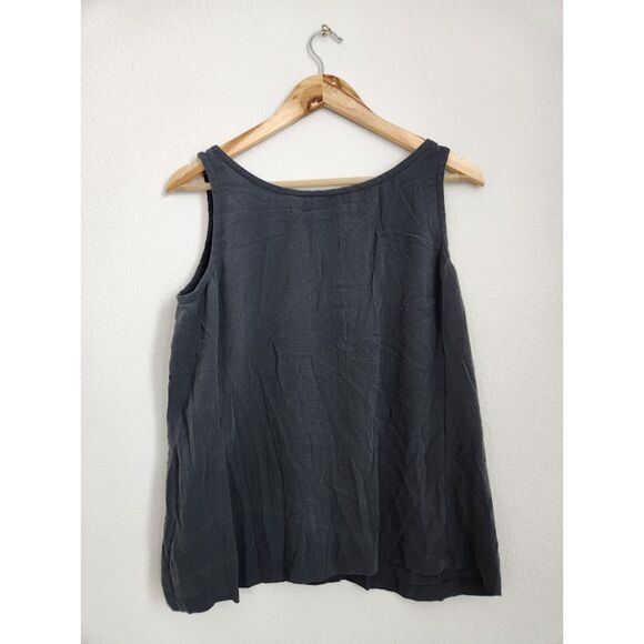 Eileen Fisher 100% Silk Scoop Neck Sleeveless Top - Charcoal Gray | Size M - Picture 4 of 8